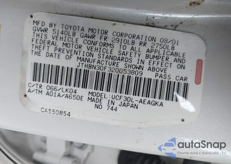 2002 Lexus Ls 430 from USA, damaged, VIN JTHBN30F320053809